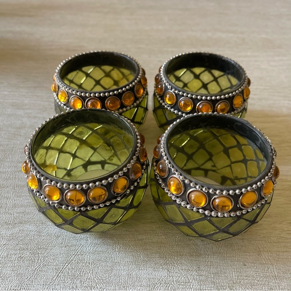 Set of (4) Mosaic Glass Tea Light votive candle holders - Picture 5 of 8